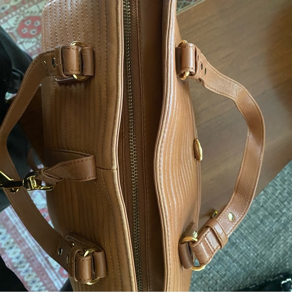 {Badgley Mischka} Nora Quilted Leather Satchel in Cognac - Picture 7 of 11